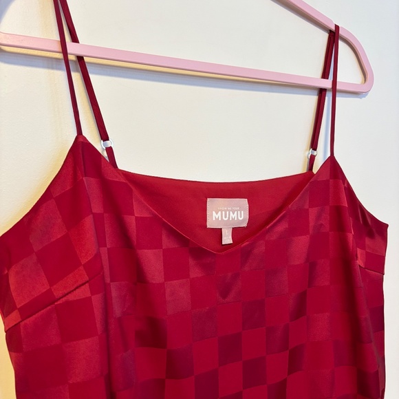 Show Me Your Mumu Spotlight Tank Silky Satin Red Checkerboard Womens Size Large - Picture 5 of 5